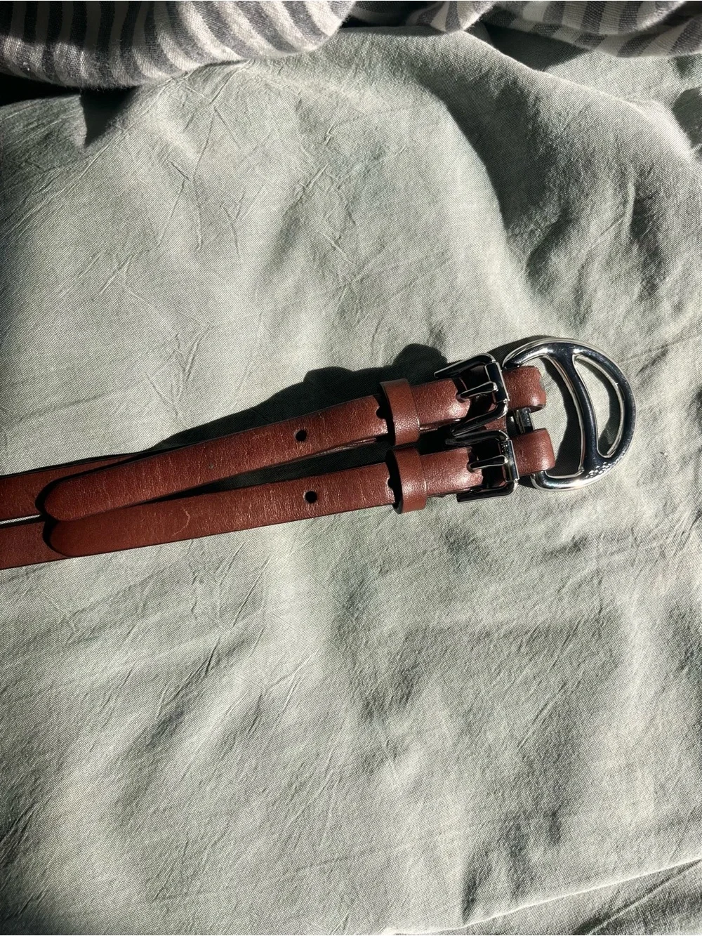 Lauren Ralph Lauren Brown Tri-Strap Leather Waist Belt with Silver Buckles